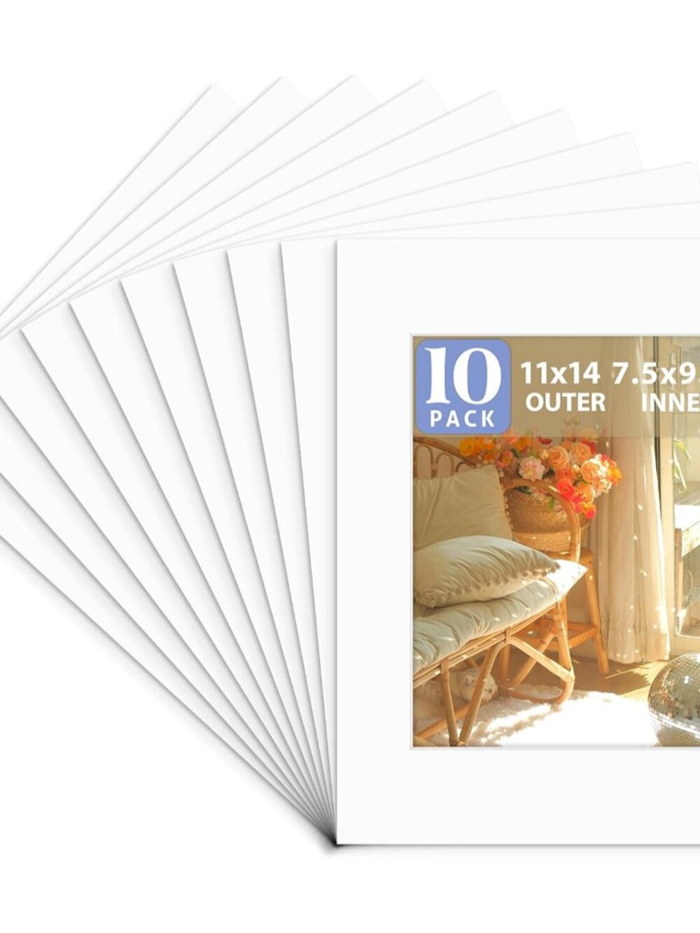 10 Pack Acid-Free Picture Mat 11x14 for 8x10 White